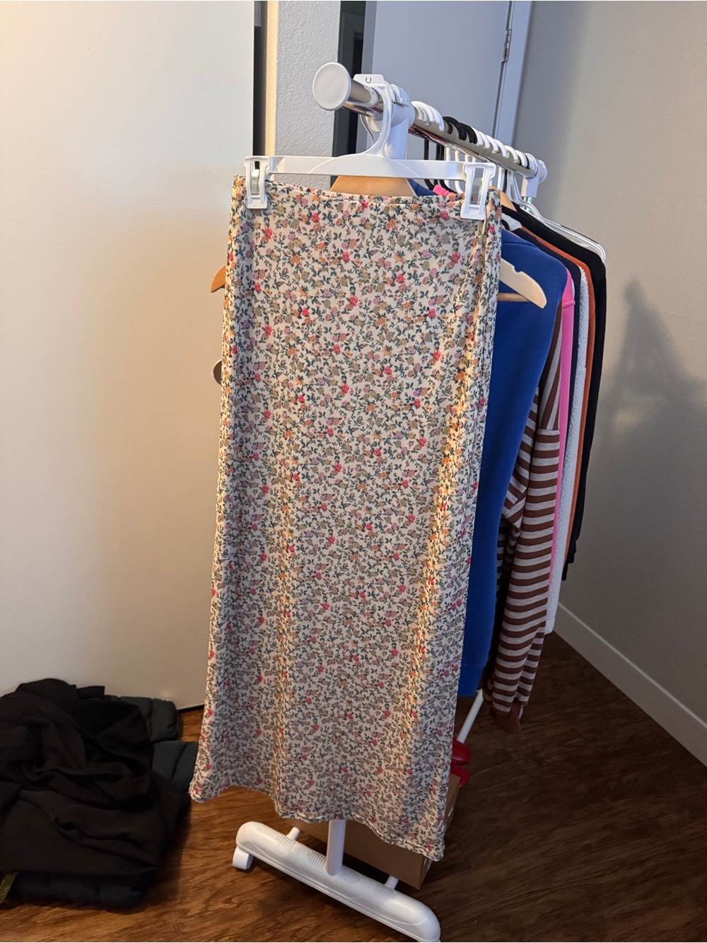 Amazon Cream Maxi Skirt with Pink & Green Floral Print